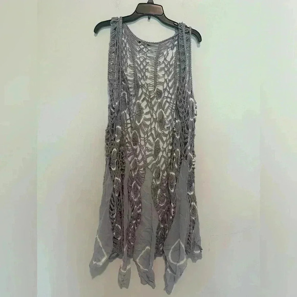 Tops - John Mark Long Kimono/Duster Fringe Bohemian Lavender Crochet Lace XL